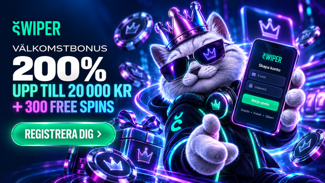 Casinospel och slotsŃSwiper Casino registrering med vĂ€lkomstbonus 200 % upp till 20 000 kr + 300 free spins